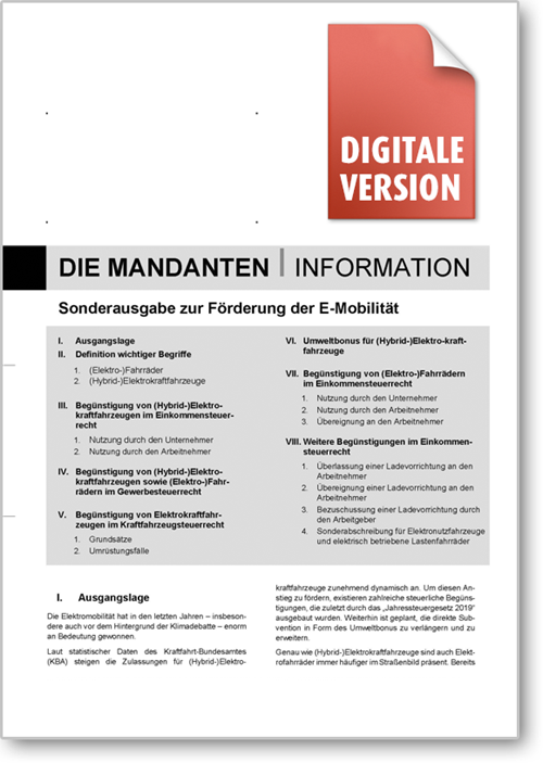 Mandanten-Info Sonderausgabe E-Mobilität digital ohne Eindruck